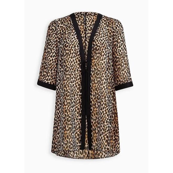 Torrid Leopard Print Sheer Chiffon Kimono Cover Up 0X Summer Beach Pool - Picture 5 of 6